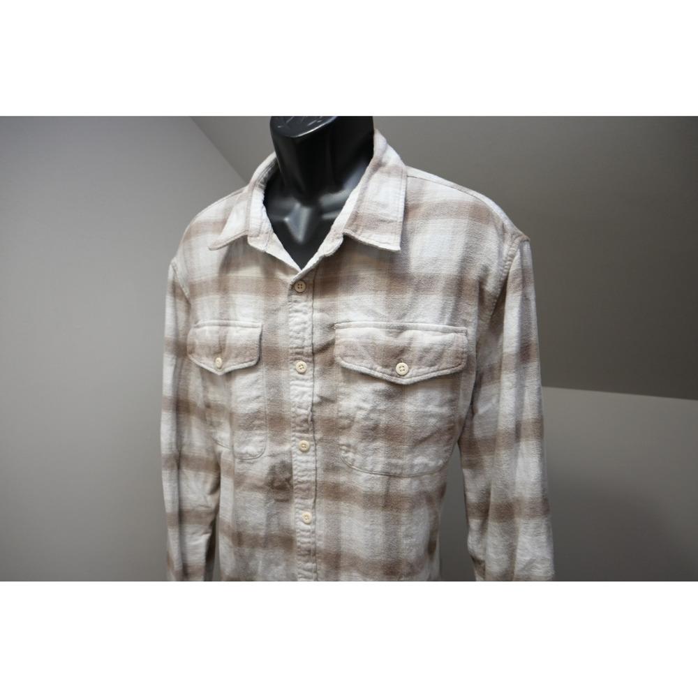 American Eagle Flannel Shirt Mens XXL Tan Plaid Long Sleeve Button Down EUC